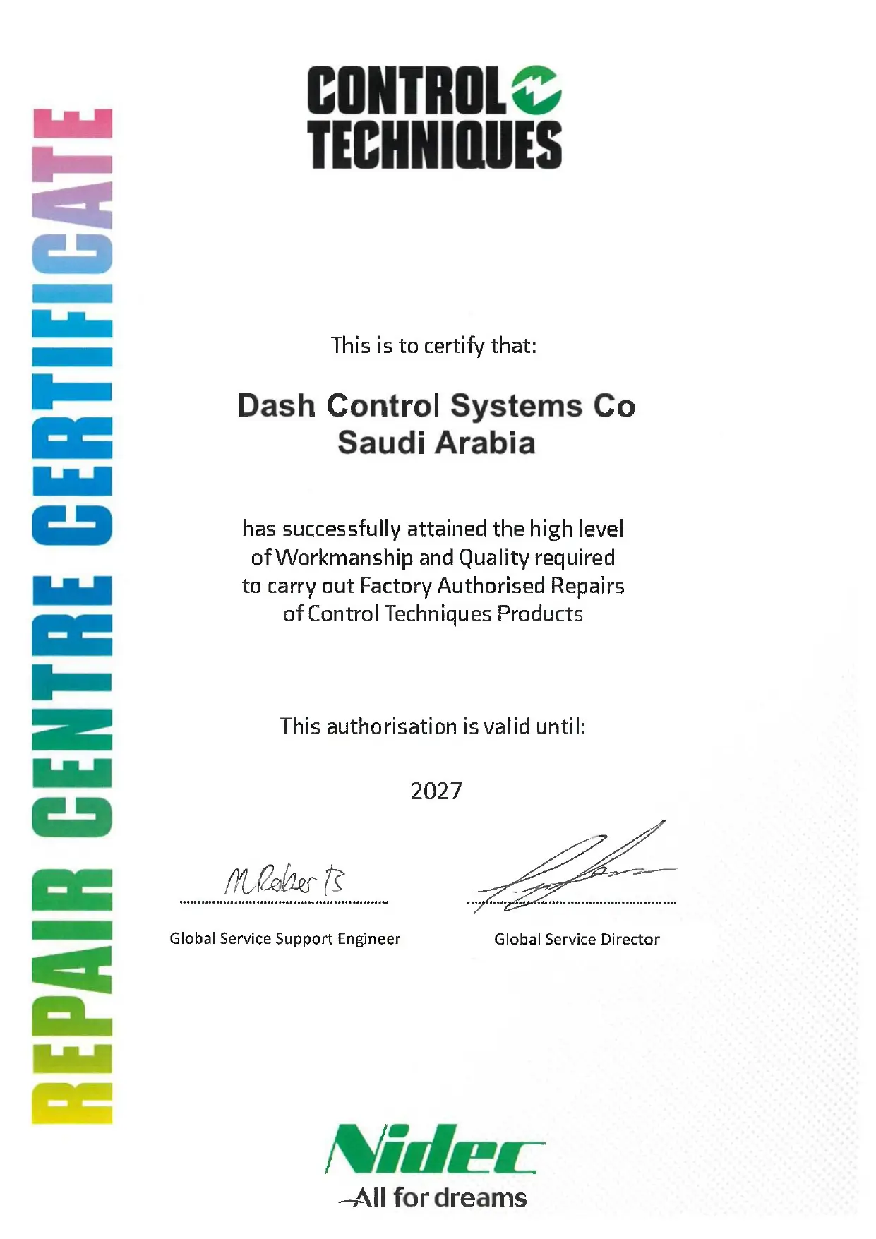 control-techniques-repair-center-certificate-dash-saudi-arabia